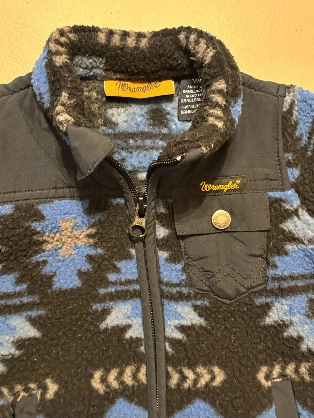 Wrangler Kids Blue & Black Patterned Sherpa Zip Jacket 12 M 0027S